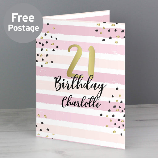 Personalised Gold and Pink Stripe Birthday Card - The Gift Cabin UK