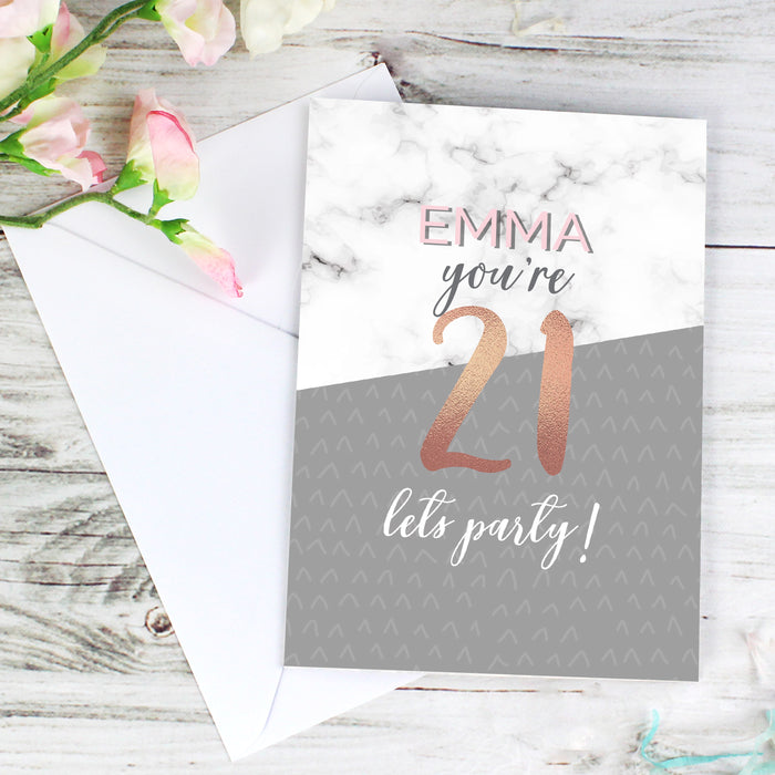 Personalised Marble and Rose Gold Birthday Card - The Gift Cabin UK