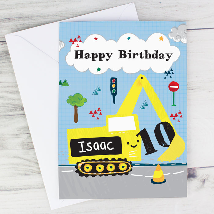 Personalised Digger Birthday Card - The Gift Cabin UK