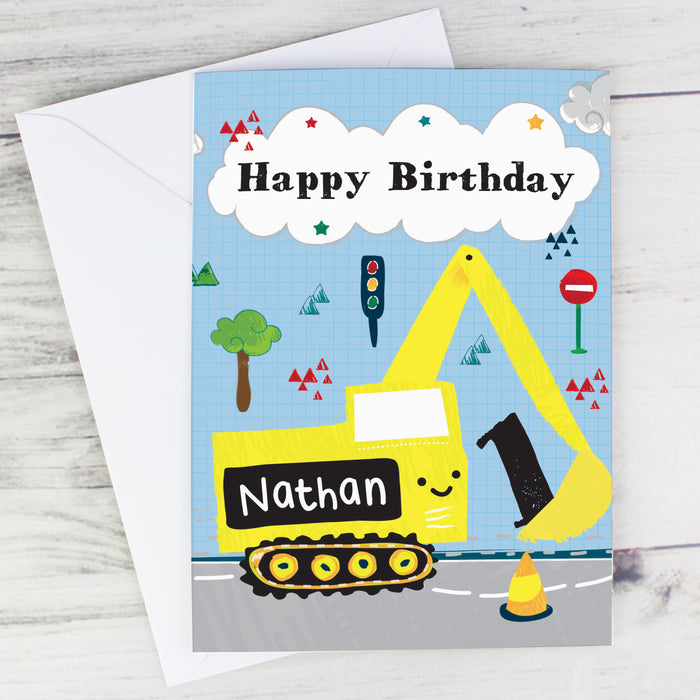 Personalised Digger Birthday Card - The Gift Cabin UK