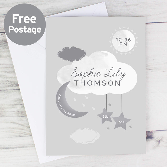 Personalised New Baby Moon & Stars Card - The Gift Cabin UK