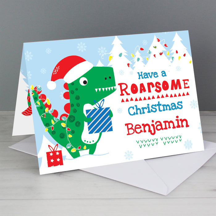 Personalised Dinosaur 'Have a Roarsome Christmas' Card - The Gift Cabin UK