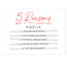 Personalised 5 Reasons Why Card - The Gift Cabin UK