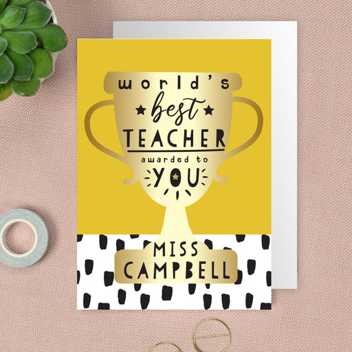 Personalised World's Best Teacher Trophy Greeting Card - The Gift Cabin UK