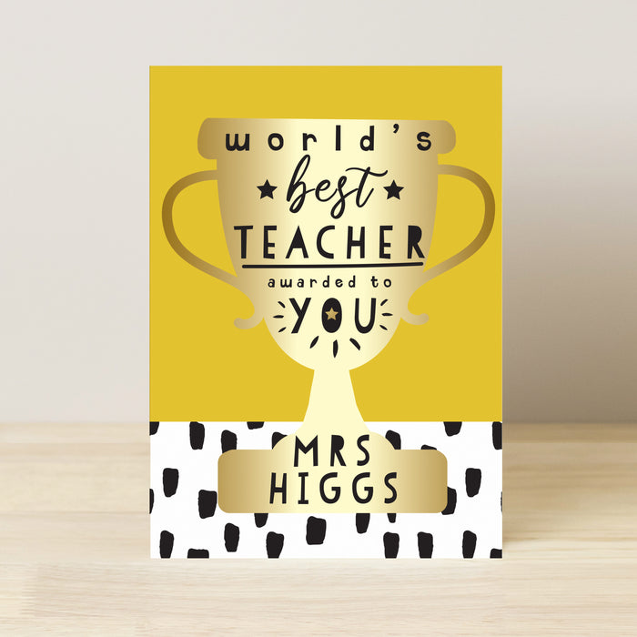 Personalised World's Best Teacher Trophy Greeting Card - The Gift Cabin UK