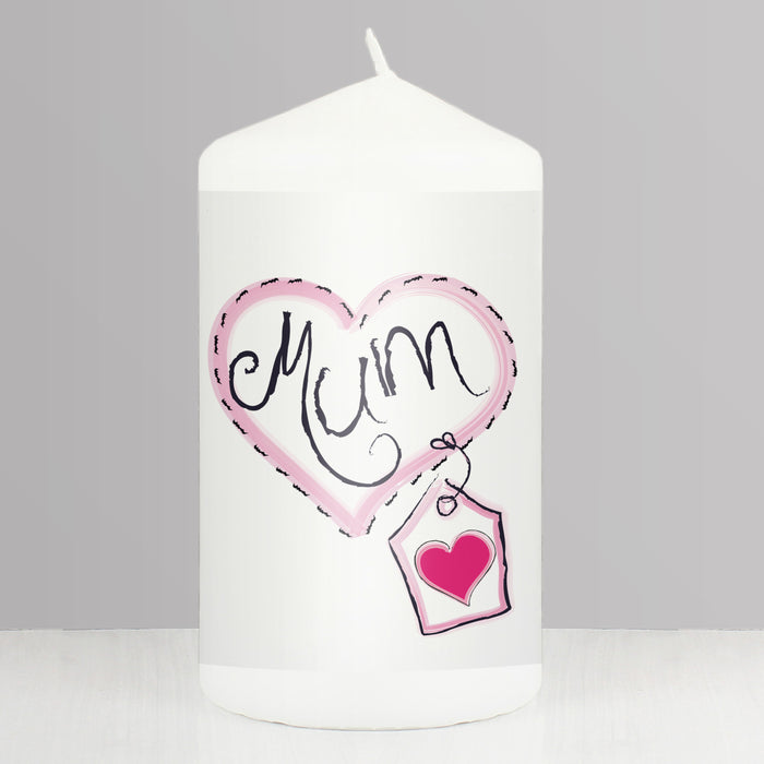 Mum Heart Stitch Pillar Candle