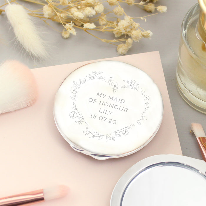 Personalised Floral Heart Compact Mirror