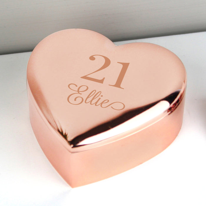 Personalised Big Age Rose Gold Heart Trinket Box