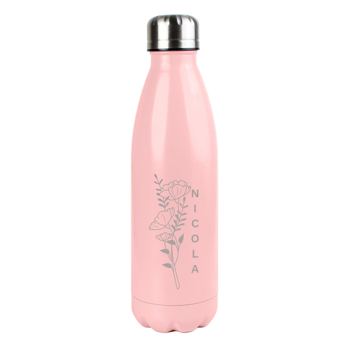 Personalised Floral Pink Metal Insulated Drinks Bottle