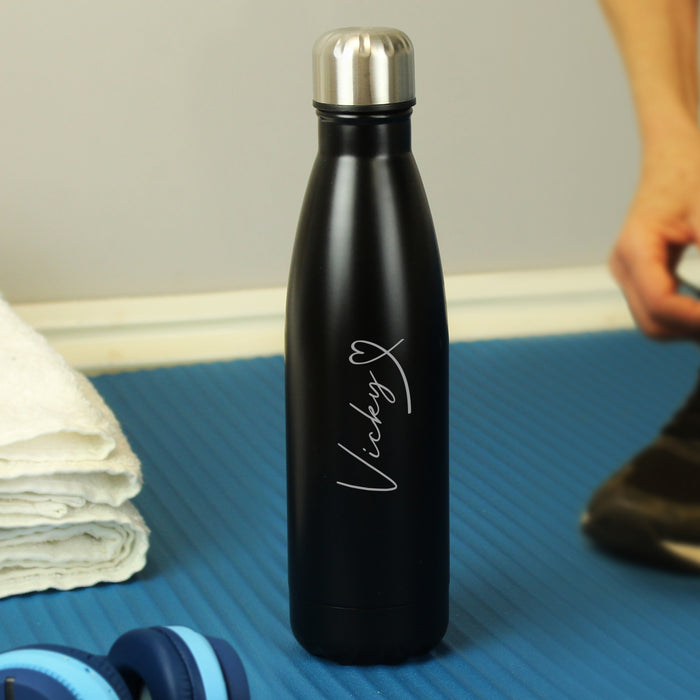 Personalised Heart Black Metal Insulated Drinks Bottle