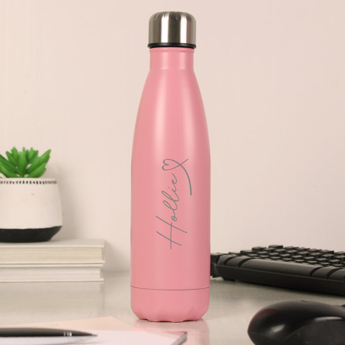 Personalised Heart Pink Metal Insulated Drinks Bottle