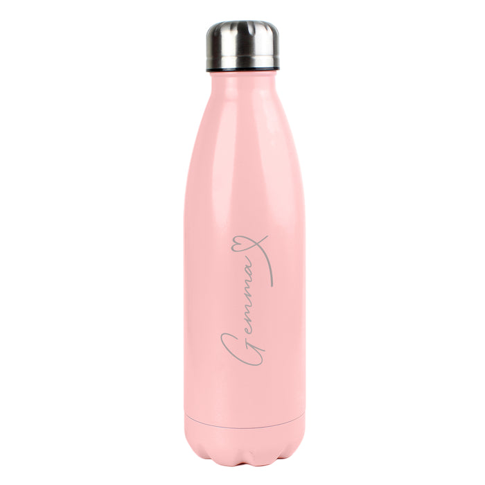 Personalised Heart Pink Metal Insulated Drinks Bottle