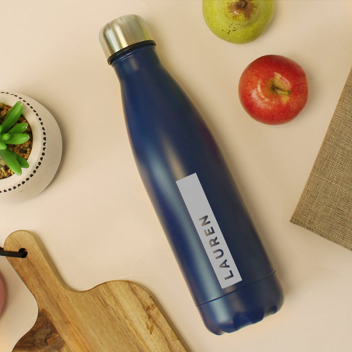 Personalised Rectangle Navy Metal Insulated Drinks Bottle