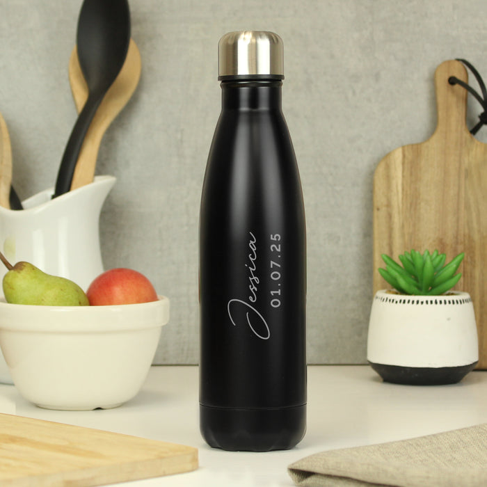 Personalised Two Lines Black Metal Insulated Drinks Bottle