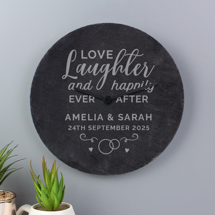 Personalised Love Laughter Slate Clock