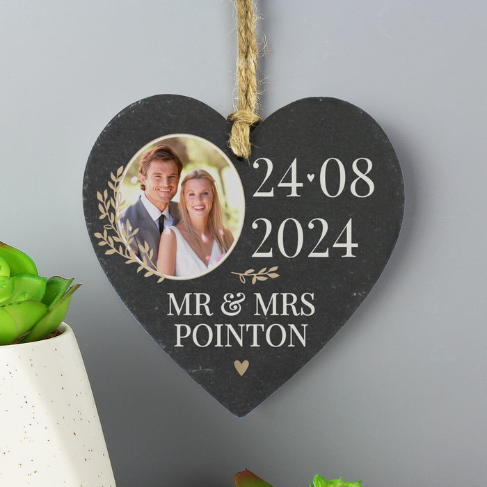 Personalised Large Date Photo Upload Slate Heart Decoration