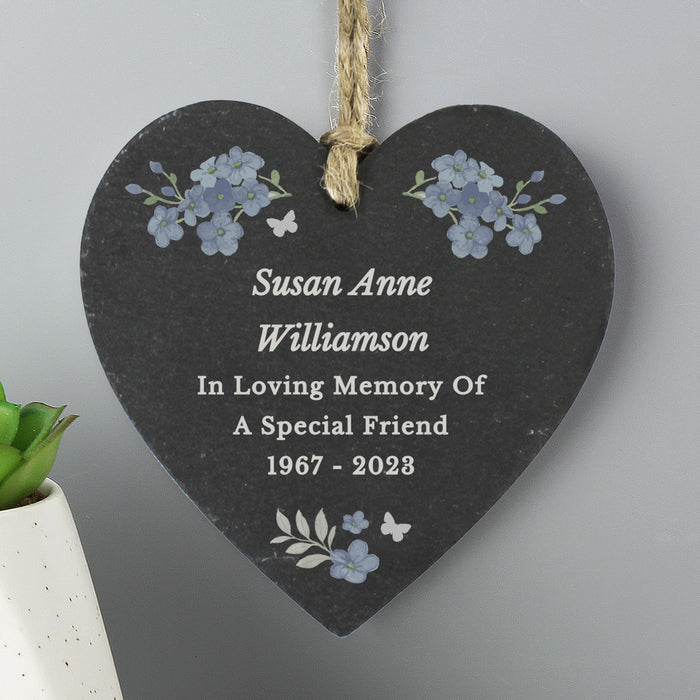 Personalised Memorial Forget Me Not Slate Heart