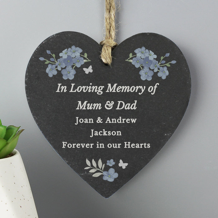 Personalised Memorial Forget Me Not Slate Heart