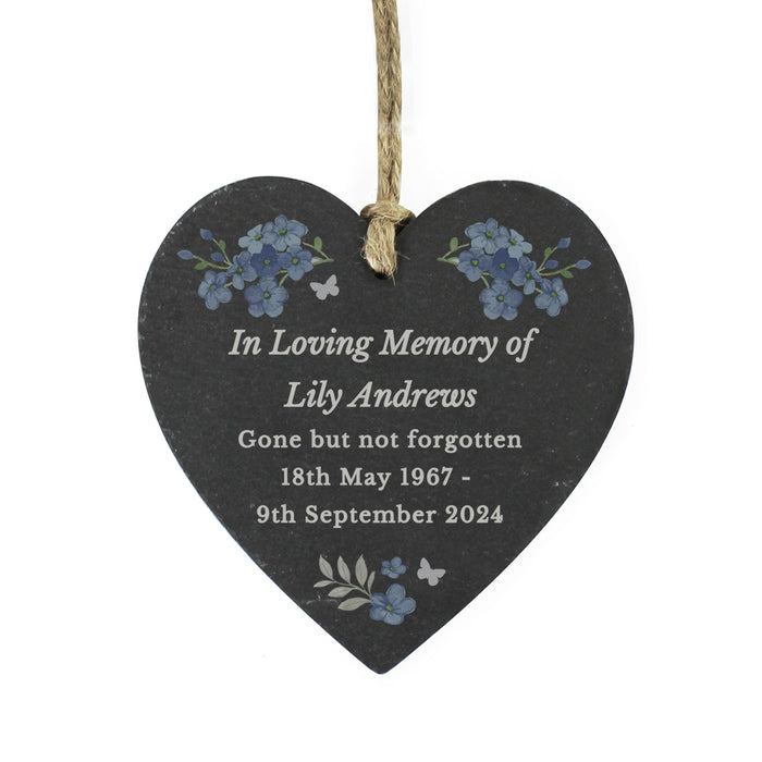 Personalised Memorial Forget Me Not Slate Heart