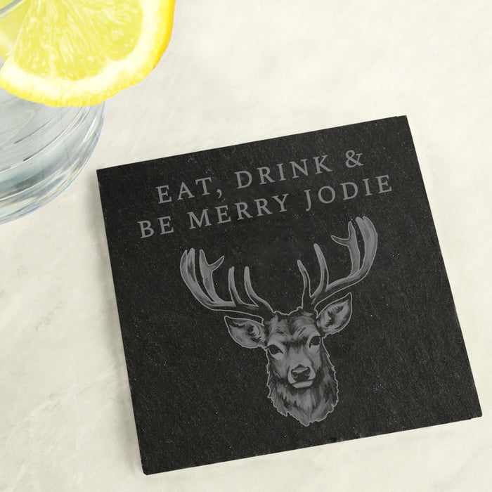 Personalised Stag Slate Coaster