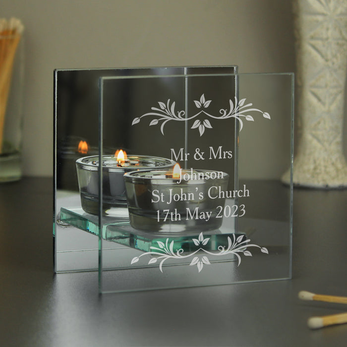 Personalised Sentiments Mirrored Glass Tea Light Candle Holder