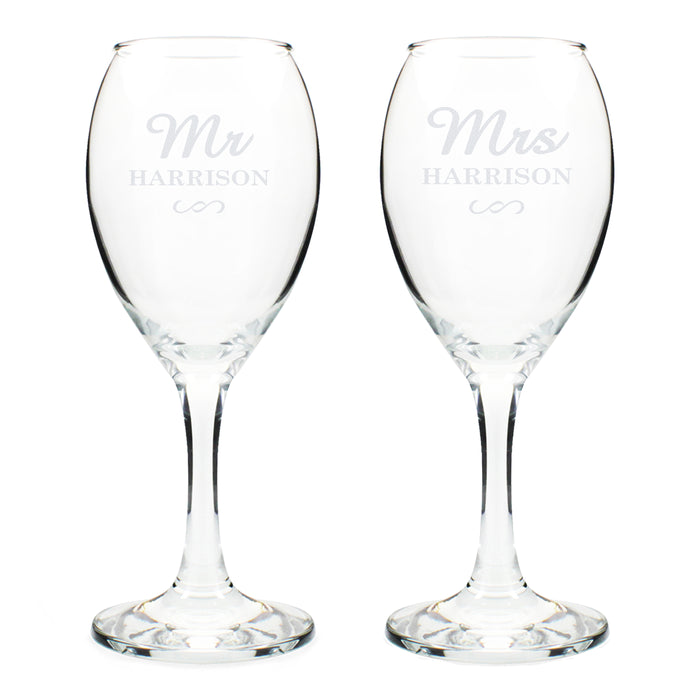 Personalised Mr & Mrs Wine Glass Set