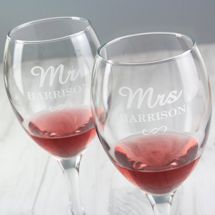 Personalised Mr & Mrs Wine Glass Set