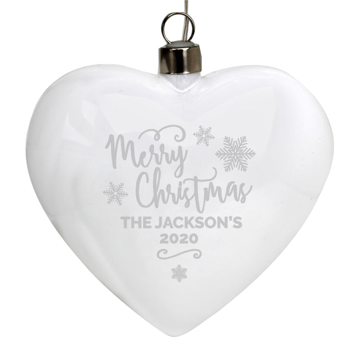 Personalised Merry Christmas LED Hanging Glass Heart