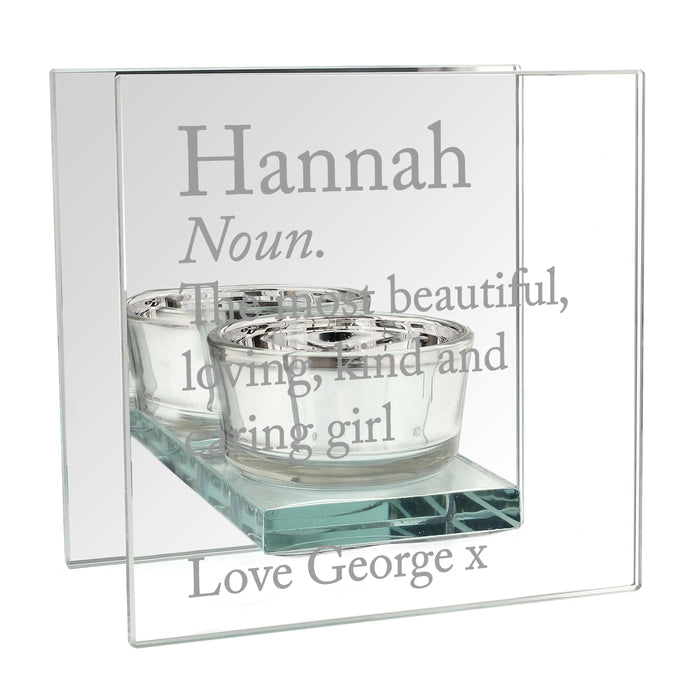 Personalised Definition Mirrored Glass Tea Light Candle Holder