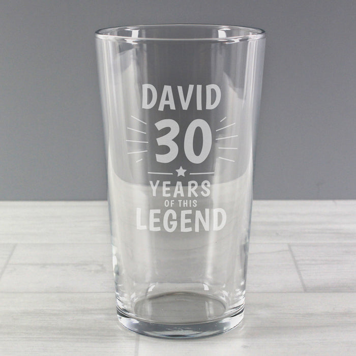 Personalised Years of This Legend Birthday Pint Glass