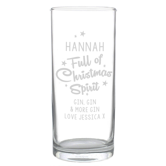 Personalised Full Of Christmas Spirit Hi Ball Glass