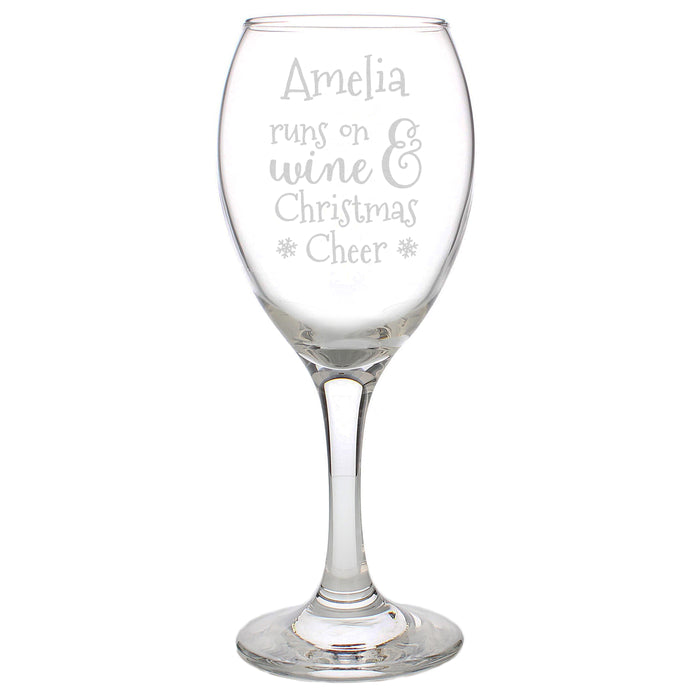 Personalised Runs On Wine & Christmas Cheer Wine Glass