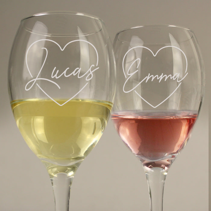 Personalised Heart Name Wine Glass Set