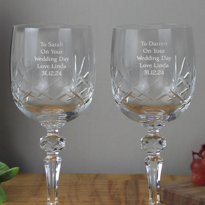 Personalised Pair of Crystal Wine Glasses