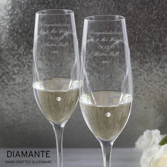 Personalised Hand Cut Heart Pair of Flutes with Gift Box