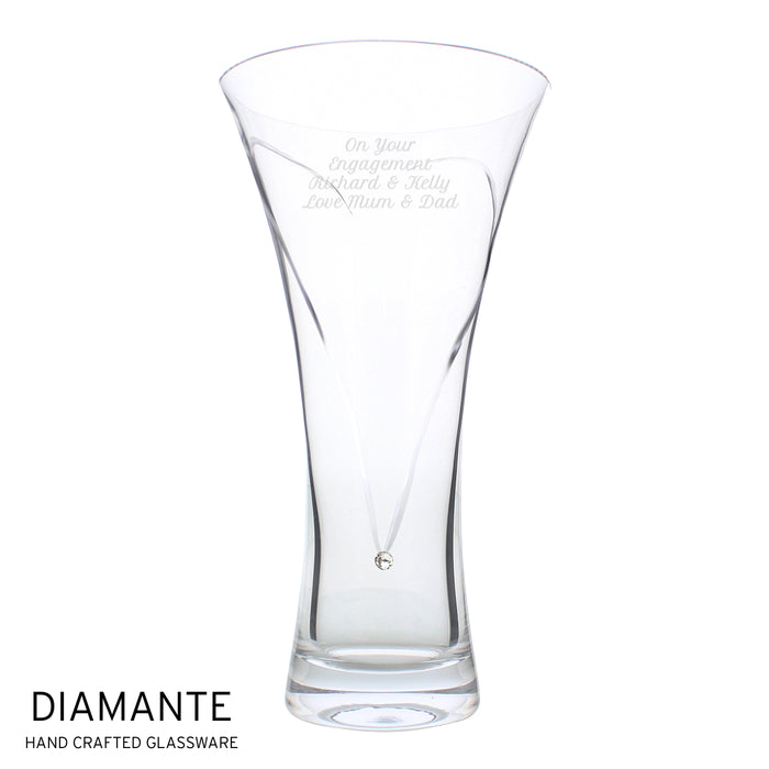 Personalised Large Hand Cut Diamante Heart Vase