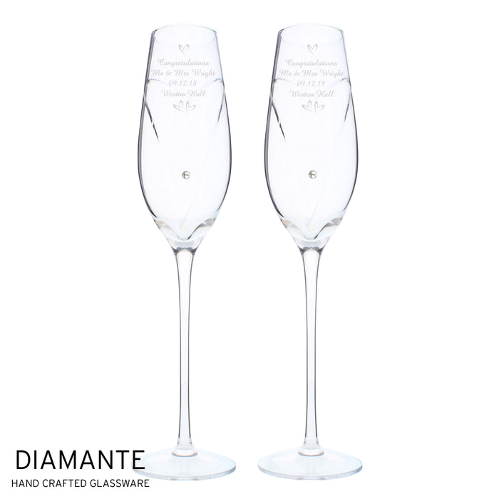 Personalised Hand Cut Little Hearts Pair of Flutes with Gift Box