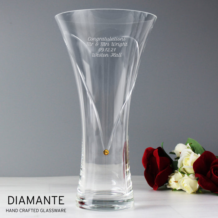 Personalised Large Hand Cut Gold Diamante Heart Vase