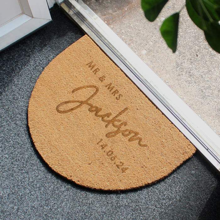 Personalised Couples Half Moon Indoor Doormat