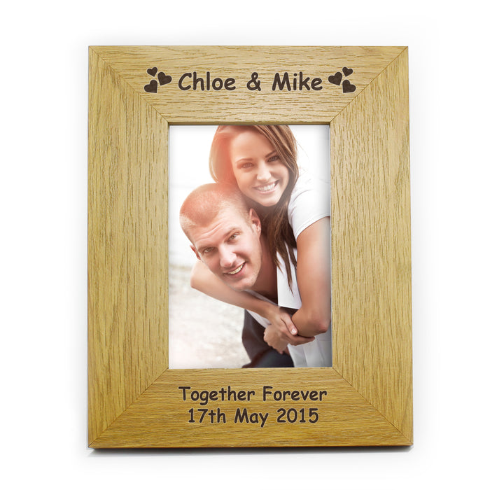 Personalised Hearts 6x4 Oak Finish Photo Frame