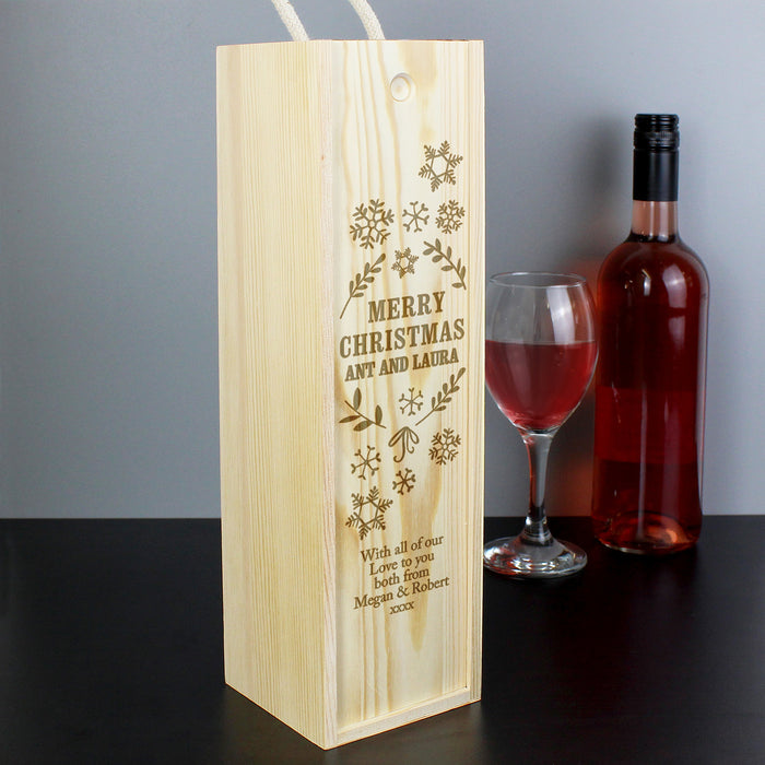 Personalised Christmas Frost Wooden Wine Bottle Box