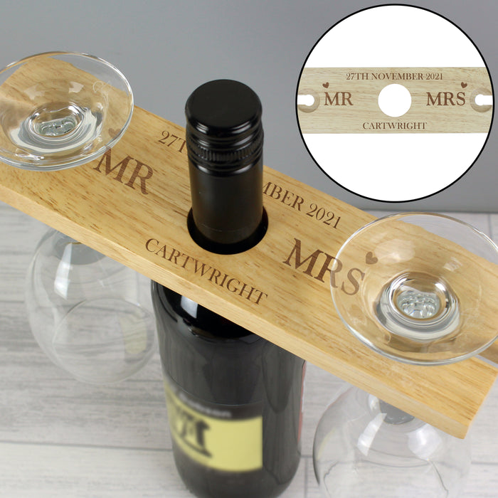 Personalised Married Couple Wine Glass & Bottle Holder