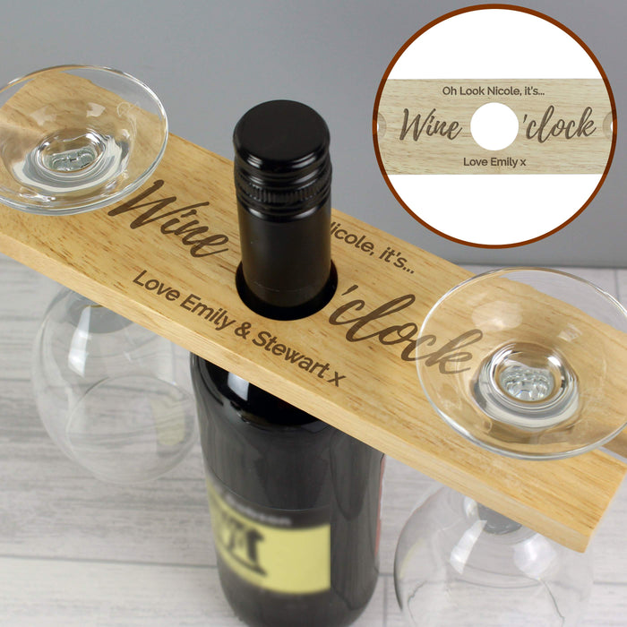 Personalised 'Wine O'clock' Wine Glass & Bottle Holder