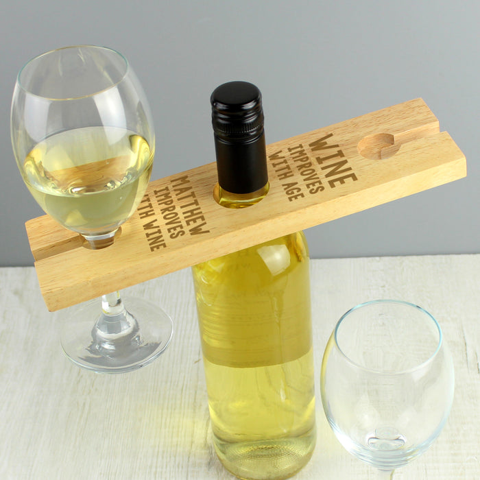 Personalised 'Improves With Wine' Wine Glass & Bottle Holder