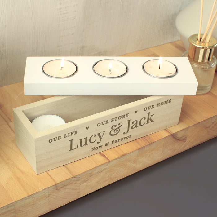 Personalised Our Life Story & Home Triple Tea Light Box