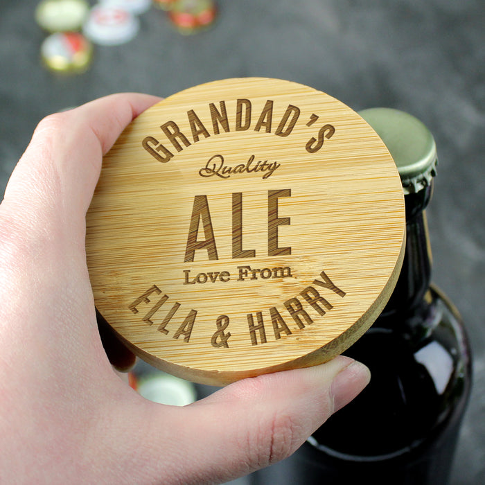 Personalised Free Text Bamboo Bottle Opener Coaster