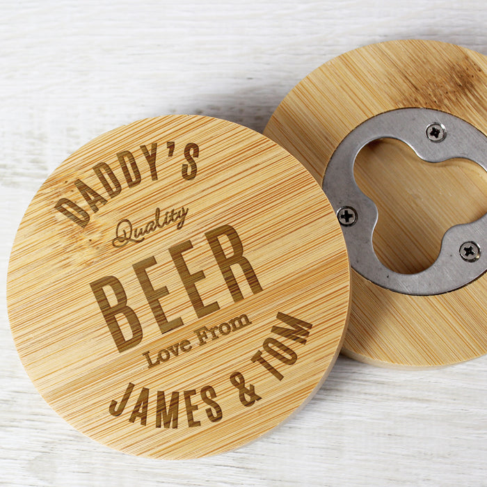 Personalised Free Text Bamboo Bottle Opener Coaster