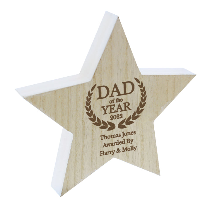 Personalised Dad of the Year Rustic Wooden Star Decoration