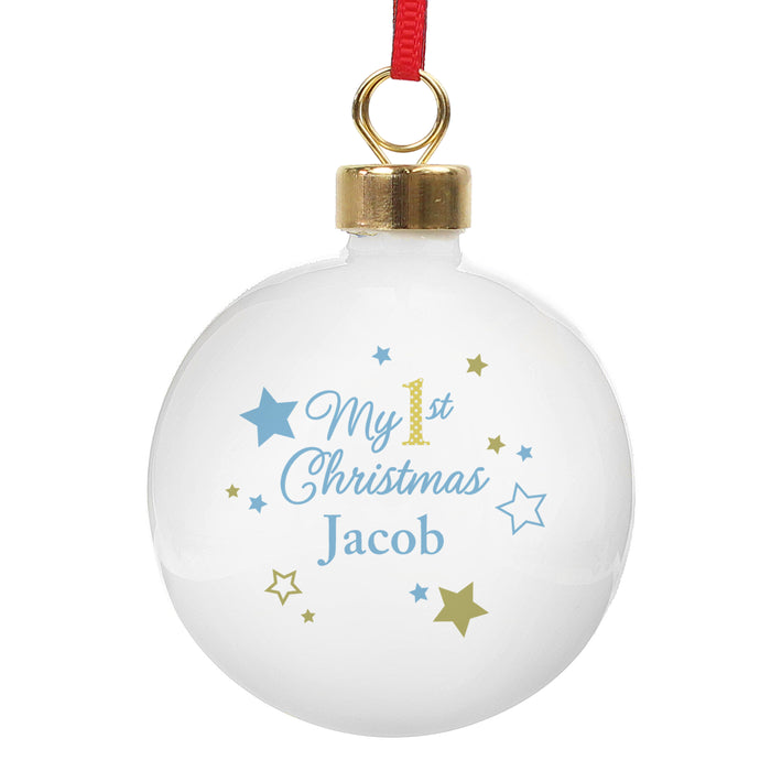 Personalised Gold & Blue Stars My 1st Christmas Bauble