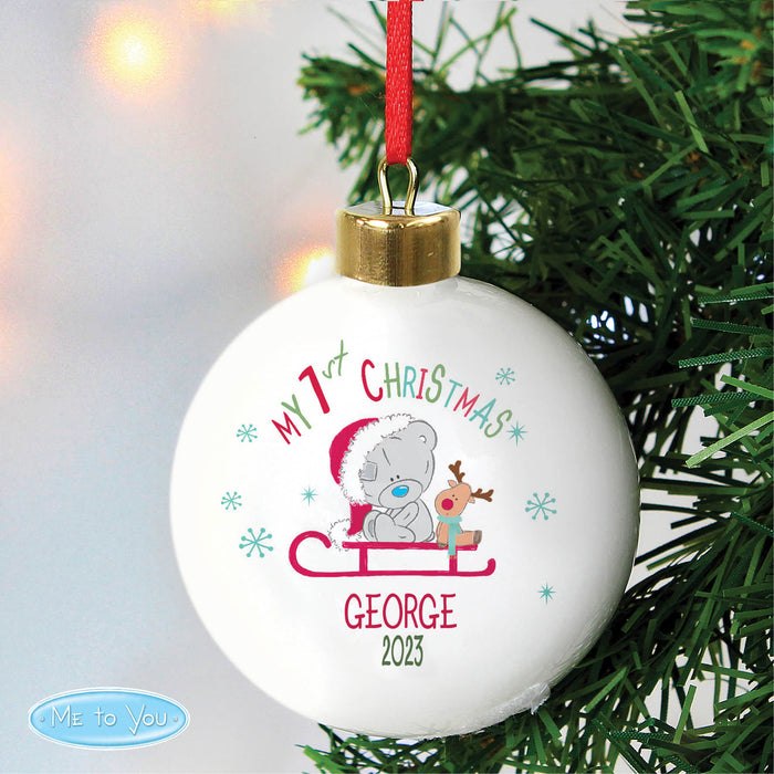 Personalised Tiny Tatty Teddy My 1st Christmas Sleigh Bauble - The Gift Cabin UK